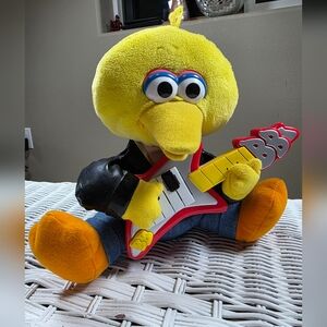 1999 Tyco Plush Rock And Roll Big Bird Toy with Guitar Yellow Black Still Works!